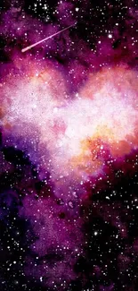 Galaxy heart shaped nebula wallpaper with stars in purple hues.