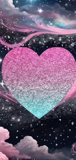 Galaxy heart with stars and clouds wallpaper.