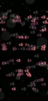 Galaxy-themed wallpaper with glowing pink hearts on a dark background.