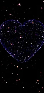 Galaxy heart with stars on a black night sky wallpaper.