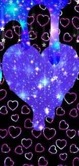 A vivid blue galaxy heart with cosmic stars on a dark background.