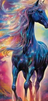 Mystical galaxy horse with vibrant colors in a fantasy art style wallpaper.