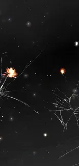 Galaxy-inspired wallpaper with cracked screen effect and cosmic elements.