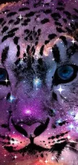 Galaxy-themed leopard with stars wallpaper art.