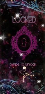 Galaxy-themed lock screen wallpaper with colorful cosmic design and keyhole motif.