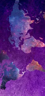 Celestial map with galaxy colors on a purple textured background.