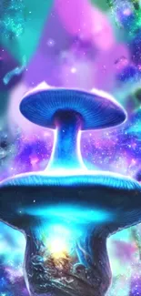 Vibrant galaxy-themed wallpaper with glowing mushrooms.