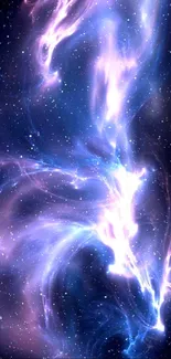 Purple galaxy nebula wallpaper with stars and cosmic design.