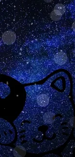 Black cat silhouette on a galaxy night sky wallpaper.