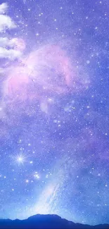 Mobile wallpaper of a starry galaxy night sky with vibrant blue and violet hues.