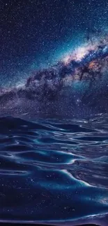 Galaxy and ocean mobile wallpaper with starry sky.