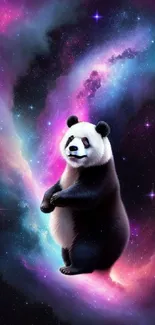 Galaxy panda wallpaper with vibrant colors and stars.