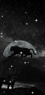 Panther silhouette against galaxy night sky wallpaper.