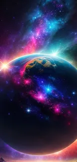 Colorful galaxy planet art wallpaper with cosmic scene.