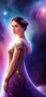 Elegant princess with galaxy backdrop mobile wallpaper