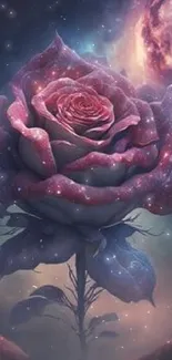 Fantasy rose in a galaxy setting with cosmic colors.