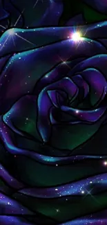 Galaxy rose wallpaper with starry effects in deep purples and blues.