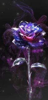 Galaxy rose with glowing effect on black background wallpaper.