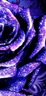 Purple galaxy rose with stardust pattern on wallpaper.