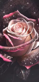 Beautiful galaxy-inspired rose wallpaper with sparkles on a dark background.