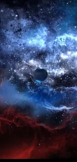 Stunning galaxy space wallpaper with cosmic clouds and distant planet.