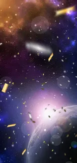 Colorful cosmic space wallpaper with stars and planets.