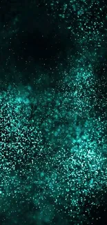 Teal sparkles on a dark galaxy-themed wallpaper.