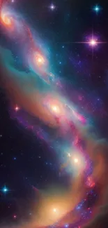 Vibrant galaxy spiral on smartphone screen.