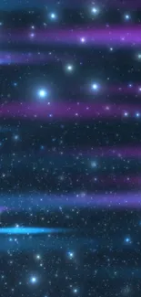 Galaxy starry night wallpaper with purple and blue hues and shining stars.