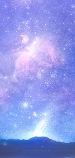 Starry night galaxy wallpaper with purple and blue hues.