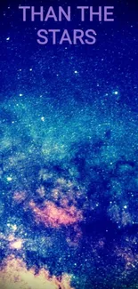 Galaxy wallpaper with stars and inspirational text.