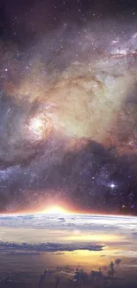 Stunning space wallpaper with galaxy sunrise and cosmic hues.