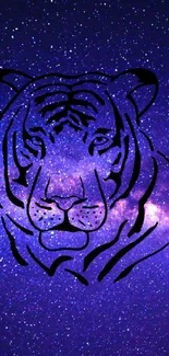 Tiger illustration on galaxy background mobile wallpaper.