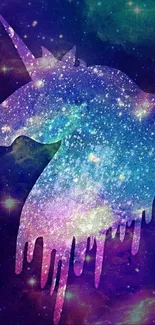 Galaxy themed unicorn silhouette on a cosmic background.