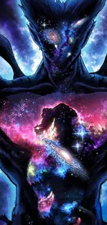 Anime cosmic warrior with galaxy colors.