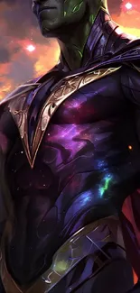 Cosmic warrior with vibrant galaxy armor in fantasy art.