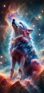 Galaxy wolf with vibrant cosmic colors.