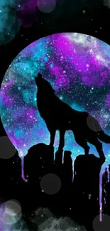 Silhouette of a wolf howling at a galaxy backdrop.