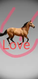 Horse running with love illustration on gray background.