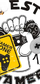 Gaming-themed wallpaper with controllers and Gamer Zone sign.