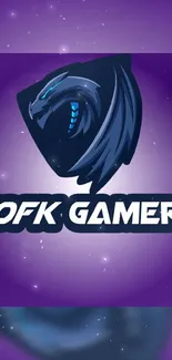 Gamer logo with dragon on a cosmic purple background wallpaper.