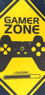 Gamer Zone yellow sign with game controller and loading bar.