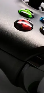 Close-up of gaming controller with colorful buttons.