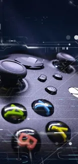 Dark blue background with a gaming controller close-up.