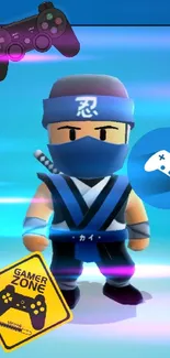 Blue ninja gaming wallpaper with vibrant character.