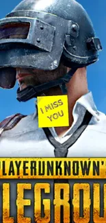 PlayerUnknown's character with 'I Miss You' text on vibrant gaming wallpaper.