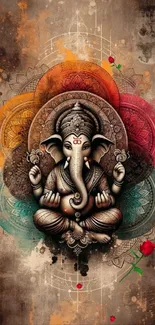 Vibrant Ganesh artwork with intricate patterns and colorful accents.