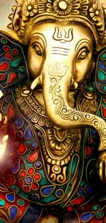 Intricate Ganesha art wallpaper with vibrant colors and detailed design.