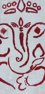 Red Ganesha art on a textured white background.