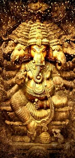 Intricate Ganesha stone carving with rustic texture on a mobile wallpaper.